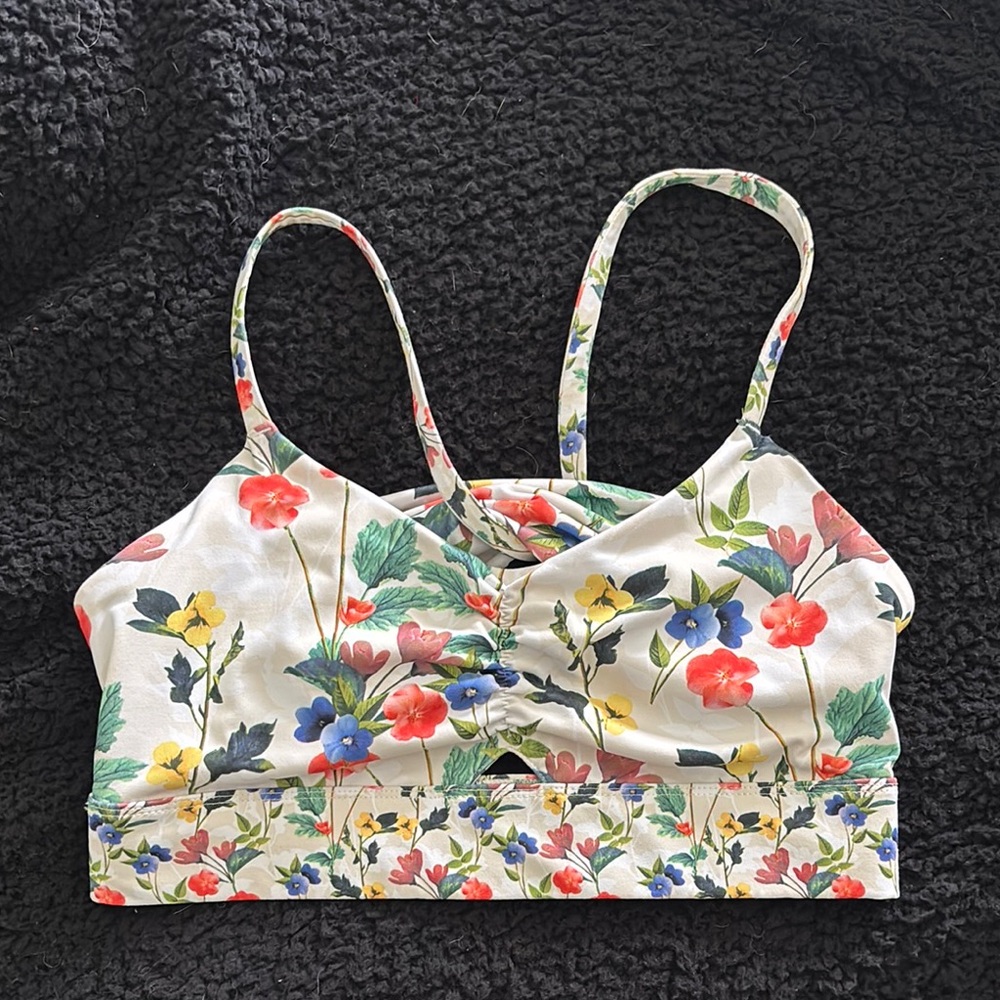 Fabletics Red and Blue Sports Bra with Sweetheart Neckline